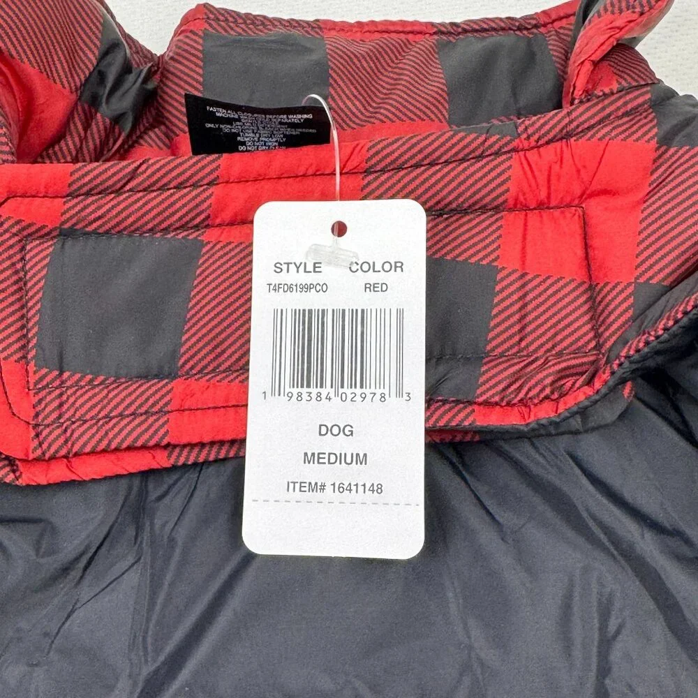 32 Degrees Heat Red Black Plaid Dog Jacket Medium Puffer Vest Adjustable NEW